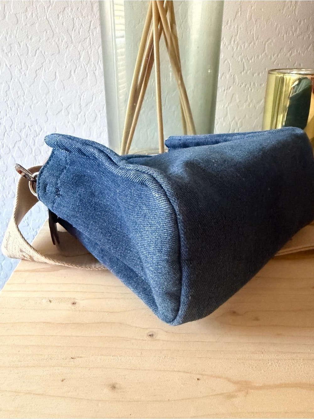 True Religion Denim Mini Tote with Red Logo and Brown Handles - Picture 4 of 7